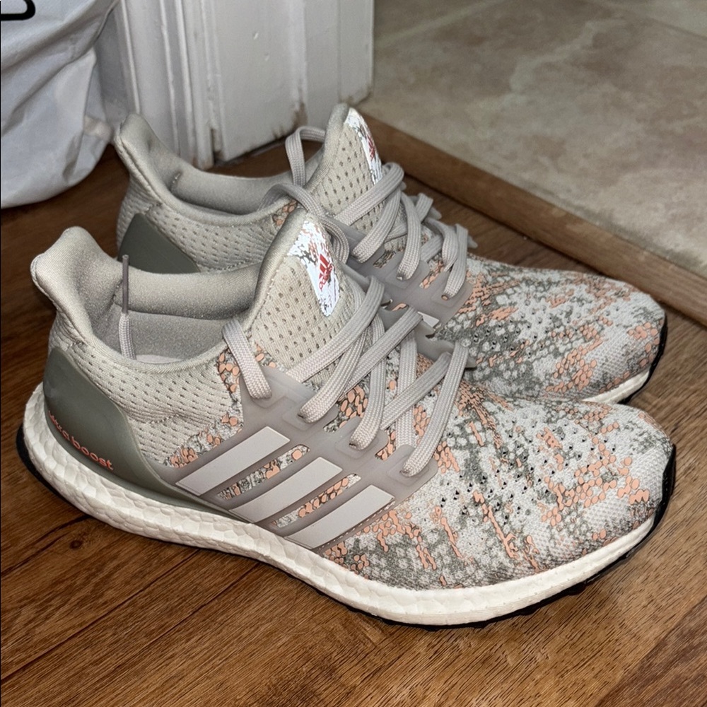 Adidas Gray and Pink Athletic Shoes with Boost Technology